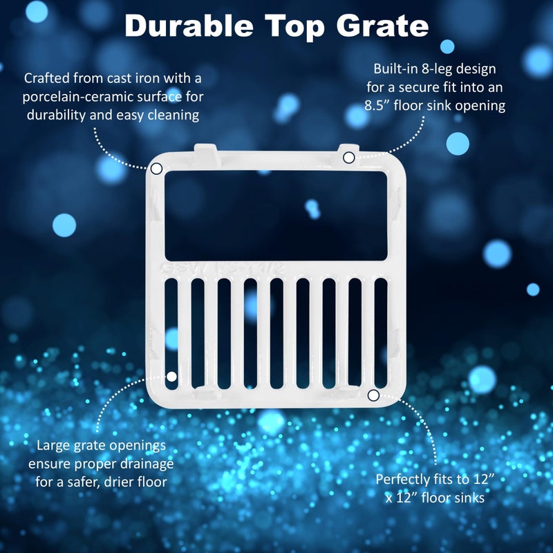 GSW Cast Iron Porcelain Floor Sink Top Grate with Ceramic Surface FS-T1/2, 9-â…œâ€ x 9-â…œâ€ x 1-Â¼â€ - Perfect for Restaurant, Bar, Buffet (Â½ Size) - Image 3